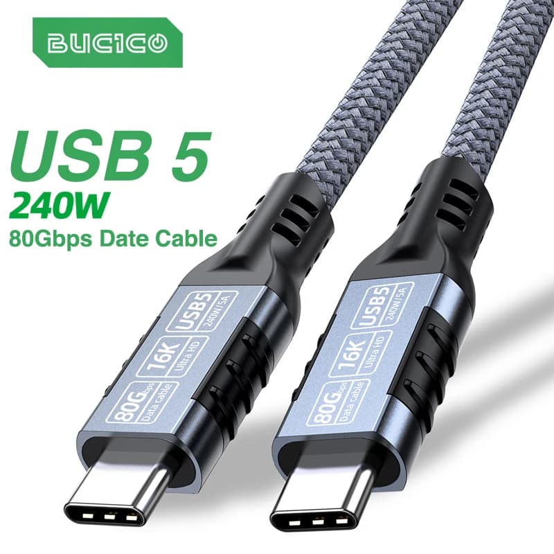 New Design 16K USB 5 Thunderbolt Cable 8K 80Gbps Type C TO USB-C Cable PD240W Charge Cable for Macbook Pro Laptop Power Bank