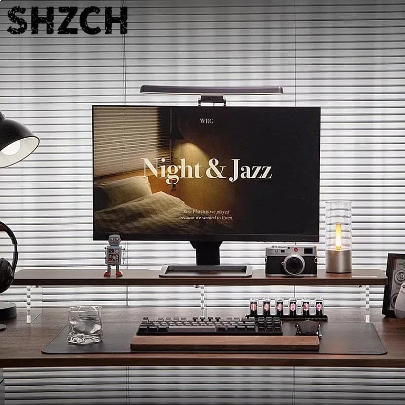 Clear Acrylic Floating Monitor Stand, Computer Screen Riser Desk Organizer with Keyboard Storage Tray