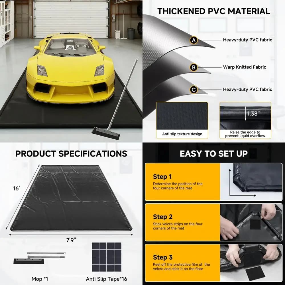 Tappetino da garage impermeabile per carichi pesanti per la protezione dell'auto, parcheggio antiscivolo, rivestimento del pavimento 7'9 x 16', sicurezza del veicolo di lunga durata