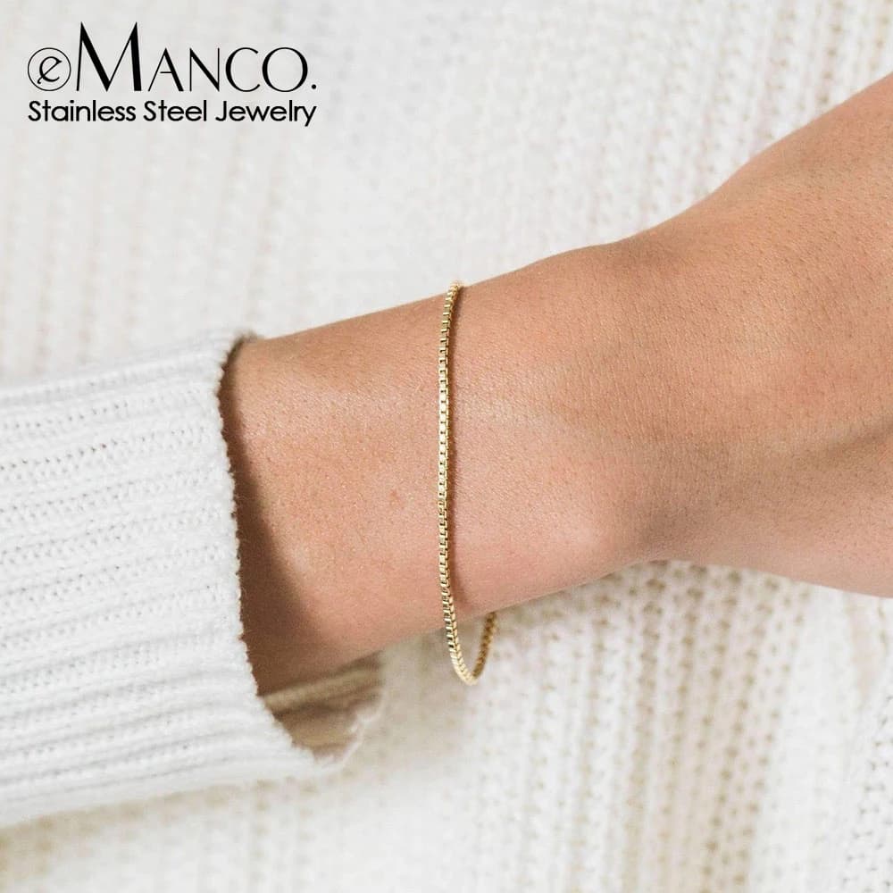eManco Bracciale a catena con scatola in acciaio inossidabile Braccialetti con ciondoli color oro femminile Braccialetti di amicizia con ciondoli per regali di gioielli da donna