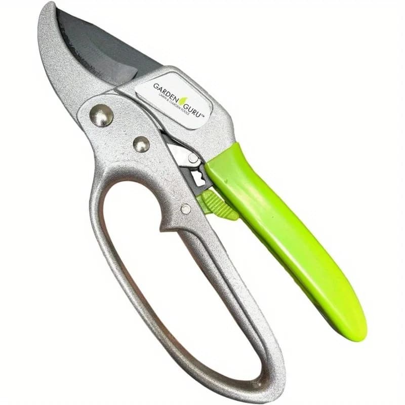 Cesoie da potatura professionali a cricchetto da giardino GURU con potenza di taglio 4X, impugnature ergonomiche antiscivolo e blocco di sicurezza