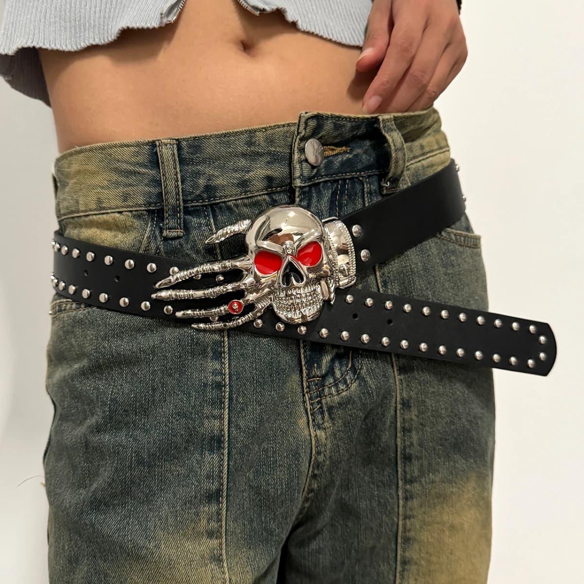 Designer Punk Belts For Women High Quality Luxury Brand Skull buckle Unisex Waist Black Street Man's Waistband Jeans Belt Y2K