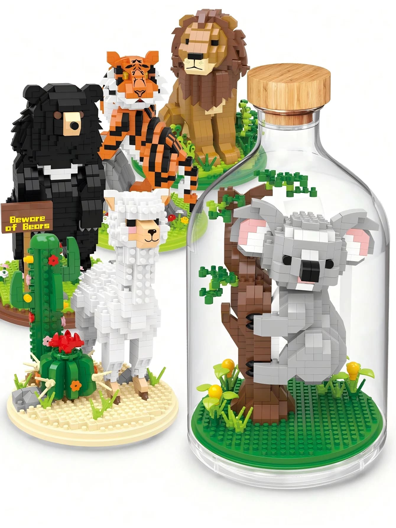 Set di Mini Blocchi da Costruzione a Tema Animale, Regalo di Lusso per Sorprendere gli Amici, Gioco di Assemblaggio con Espositore