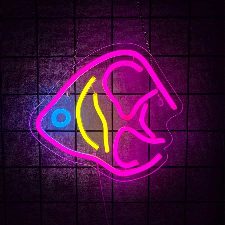 Insegna al neon a LED con pesci tropicali, utilizzata per decorazioni murali, camera da letto, casa, bar, sala giochi, negozio di attrezzature da pesca, lampada da parete per man cave.