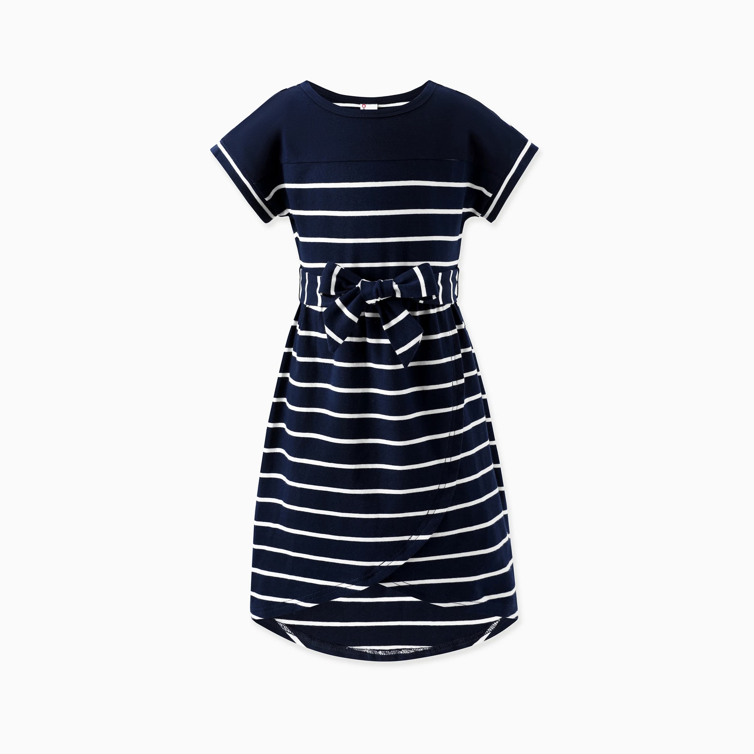 PatPat Abito da ragazza a maniche corte aderente in vita a righe blu navy