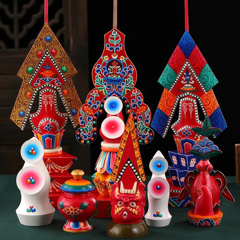 Nepal Hand Painted Wooden Torma Tibetan Buddhist Altar Decor Three Roots Offering Sacred Home Decor