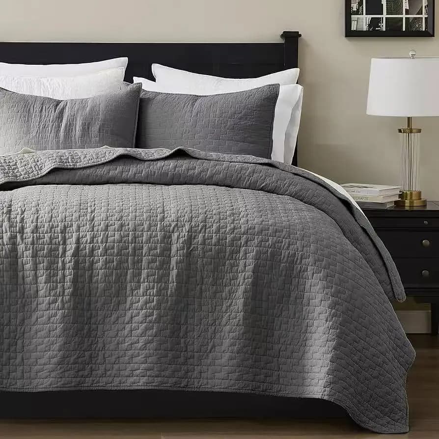 100% Cotton 230x250cm Queen Size Bedspread Quilt Summer Quilted Blanket Grey Non-Slip Double Bed Cover Versatile Coverlet Sheet