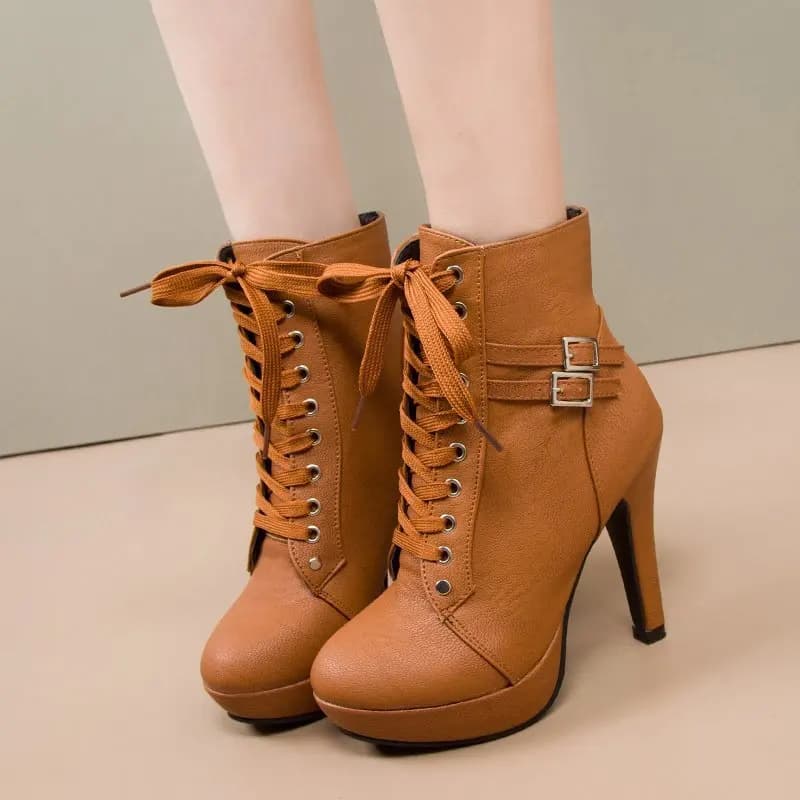 Stivali da donna Tacchi alti Autunno incrociato Moda Fibbia per cintura Altezza maggiorata da 6-8 cm Stivali da donna con cinturino a punta tonda