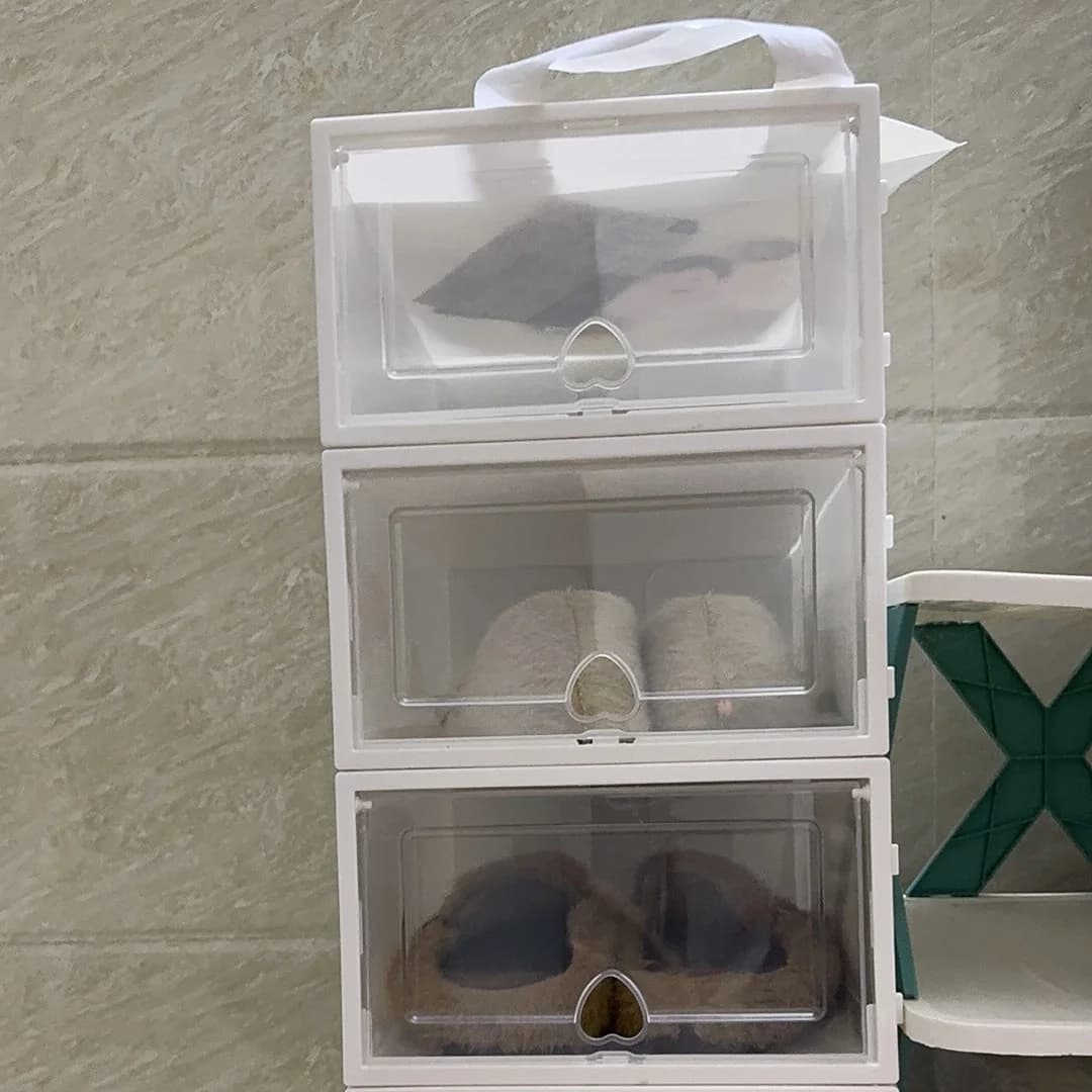 Organizzatori per scatole di scarpe pieghevoli in plastica da 20 pezzi - Contenitori rettangolari impilabili per libri e giocattoli, organizzazione dell'armadio per uomo/donna