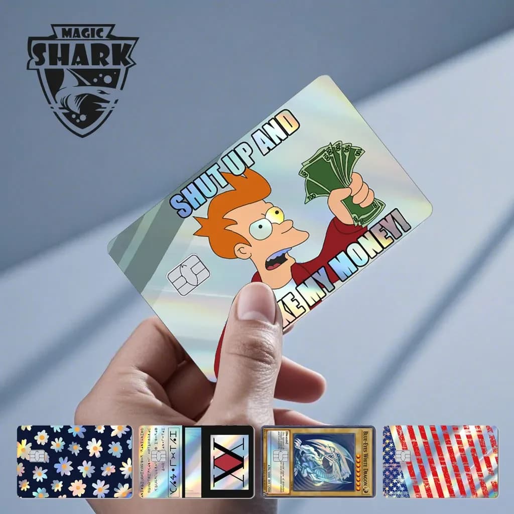 Magic Shark Skull Panda Hunter Broke Blue Eyes Dragon Laser Holographic Sticker Cover Film Skin for Credit Bank Debit Card