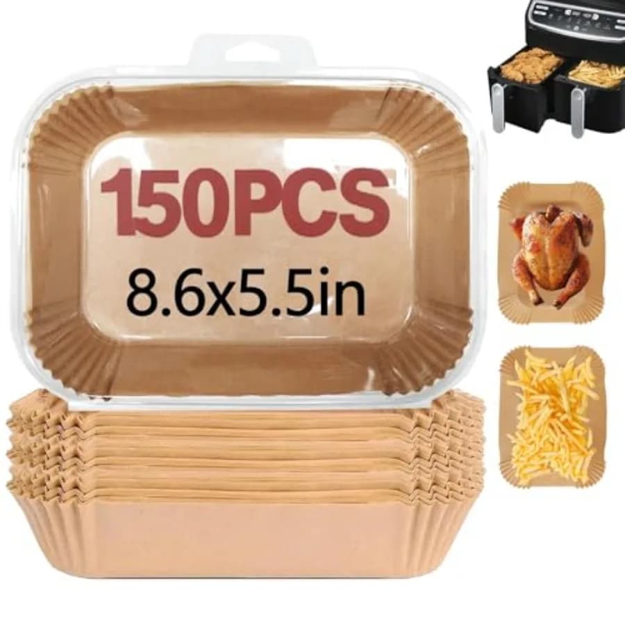 PCS Air Fryer Liners for Ninja, 8.6 x 5.5 inch Disposable Air Fryer Paper Dual Basket, Non-Stick Unbleached Parchment Paper Bak