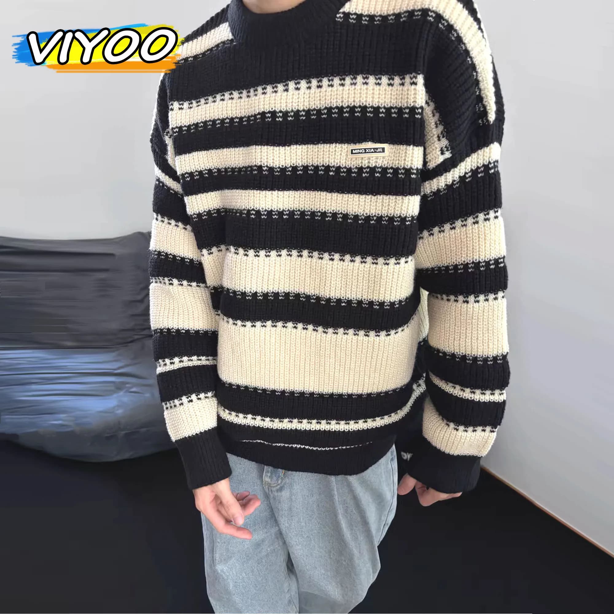 Uomo Y2K maglia spessa maglieria maglione a righe pullover coppia camicetta fredda top donna coreano inverno autunno vestiti felpe