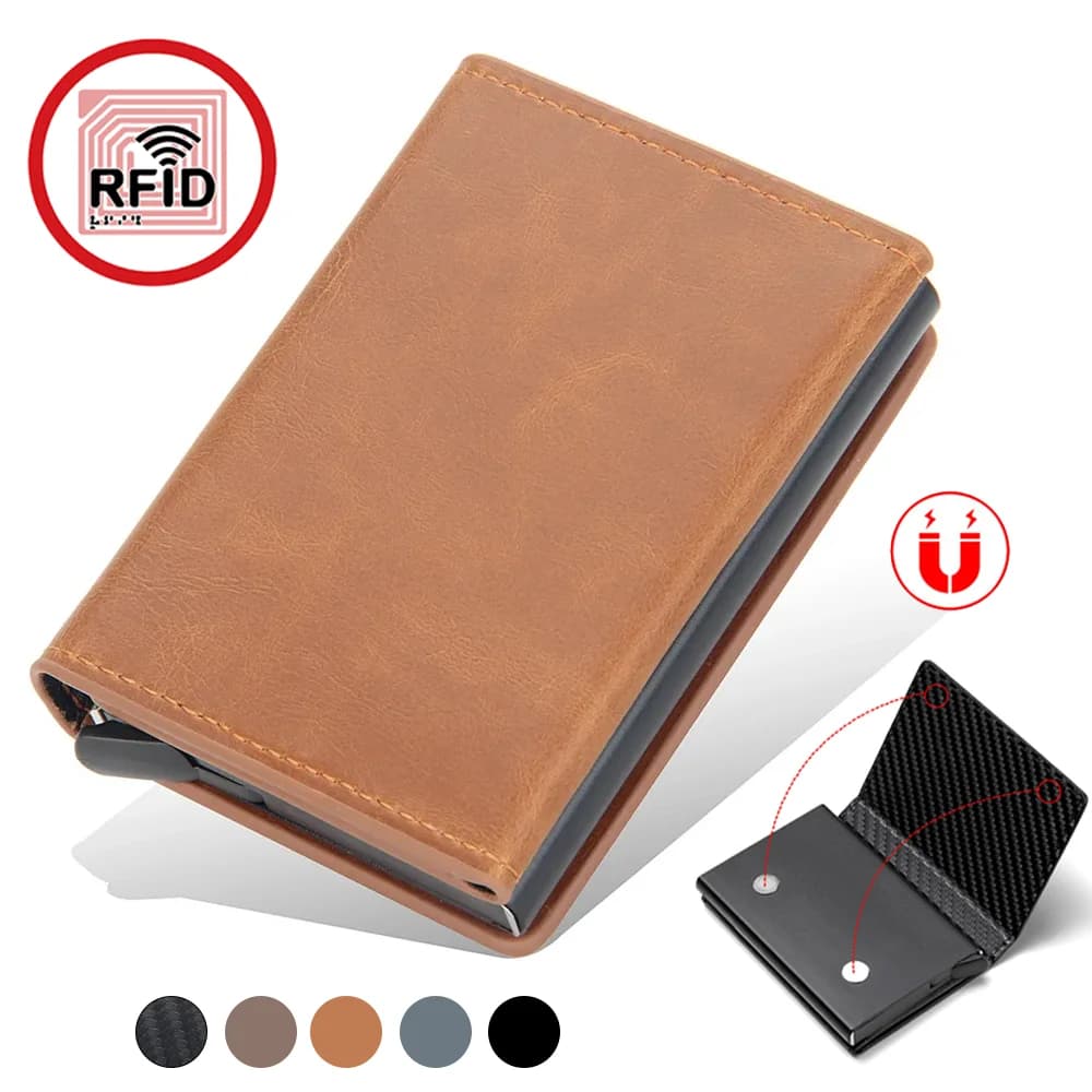 2024 Magnete Anti Rfid Block ID Credit card holder Case for man Leather ID card holder with magnetic buckle Closest card holder