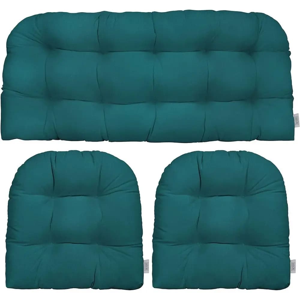 3 Piece Wicker Tuted Loveseat Set, Outdoor Pillows & Outdoor Chair Cushions, Patio Loveseat 44"x22" & 2-22"x22" U-Shaped, Perorm