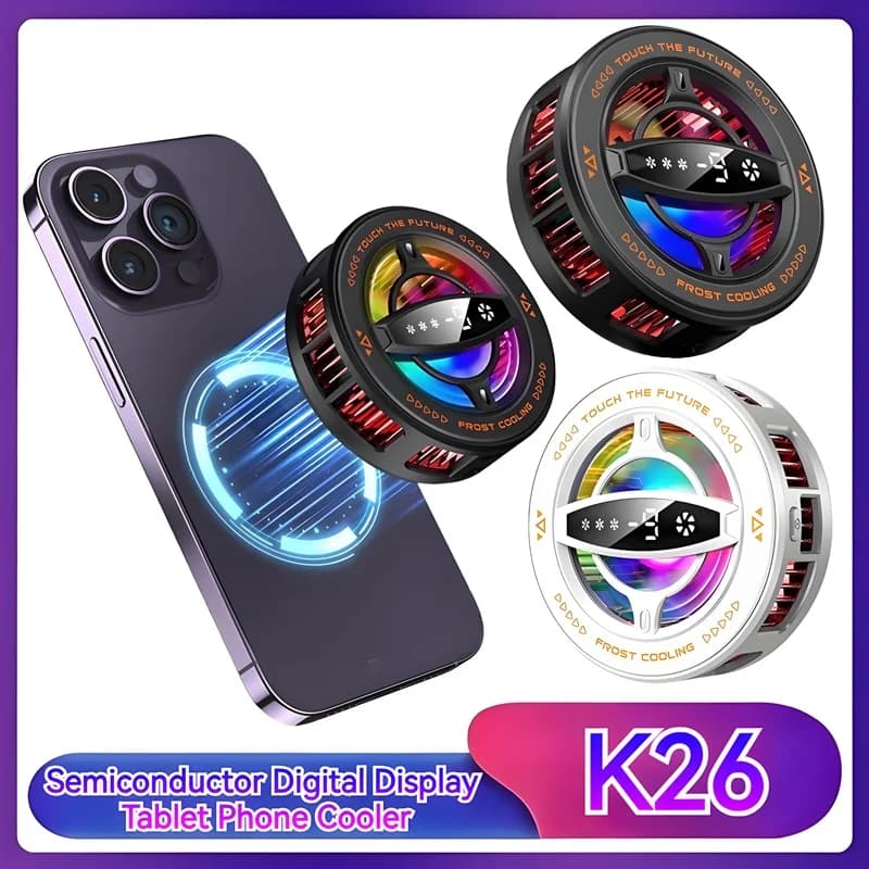 K26 Magnetic Semiconductor Phone Heat Sink, LED Temperature Monitor Compatible with 4.7-12 Inch Phones and Tablets Ideal for Games