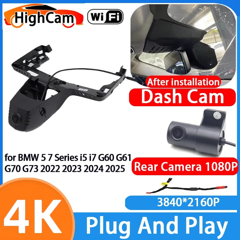 HighCam for BMW 5 7 Series i5 i7 G60 G61 G70 G73 2022 2023 2024 2025 4K Wifi Car DVR Video Recorder Dash Cam Front Rear Camera