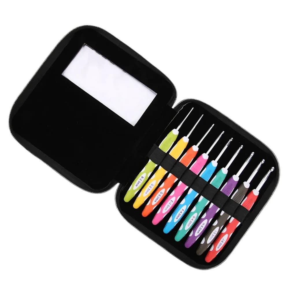 9pcs Aluminum Hooks Crochet Hooks Set Plastic Handle Extra Long Handle Knitting Needles Tool PU Case Smooth Needles