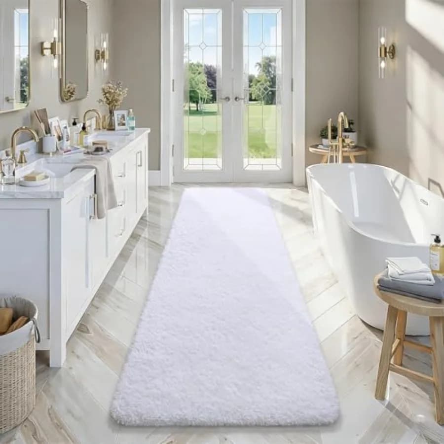 Tappeto da Bagno Lungo di Lusso 24x84 Pollici, Spesso, Morbido e Assorbente in Microfibra, Antiscivolo con Base in Gomma, Asciugatura Rapida
