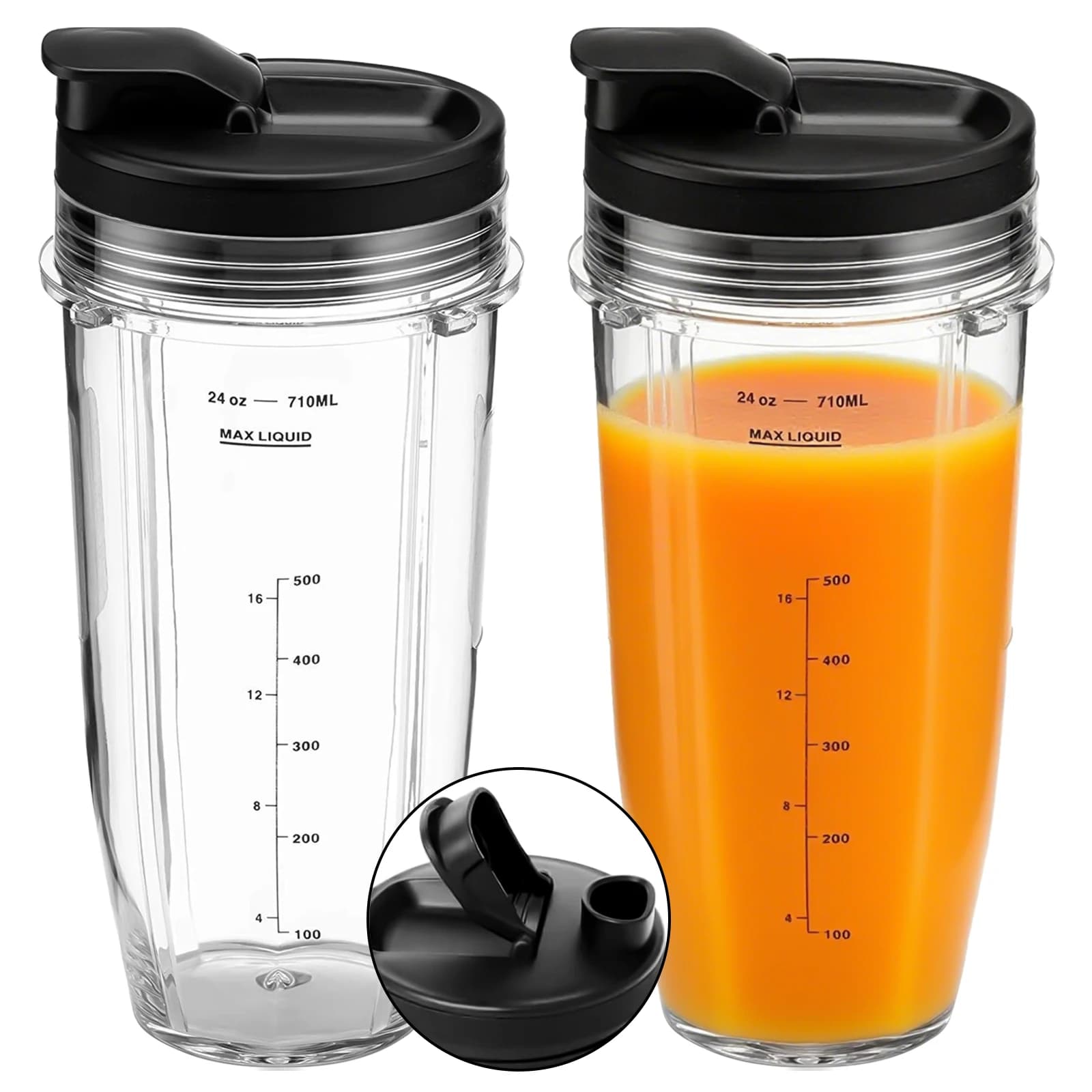 Replacement cup for 24 ounces blender with Sip & Seal lids for Ninja Pro Nutri Ninja Extractor for Ninja Bl450 BL454 Auto-iQ BL642