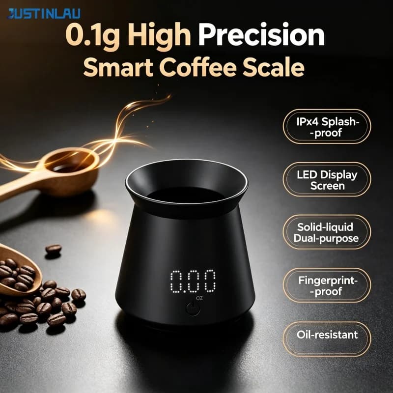 JUSTINLAU 0.1g High Precision Waterproof Measure Cup Electronic Coffee Scale Digital Coffee Bean Dosing Cup for Solids & Liquids