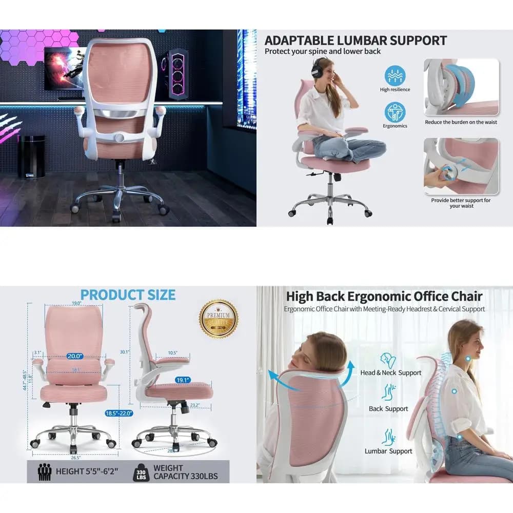 Sedia da Ufficio Ergonomica con Schienale Alto e Supporto Lombare Regolabile per Computer, Gaming e Lettura Domestica