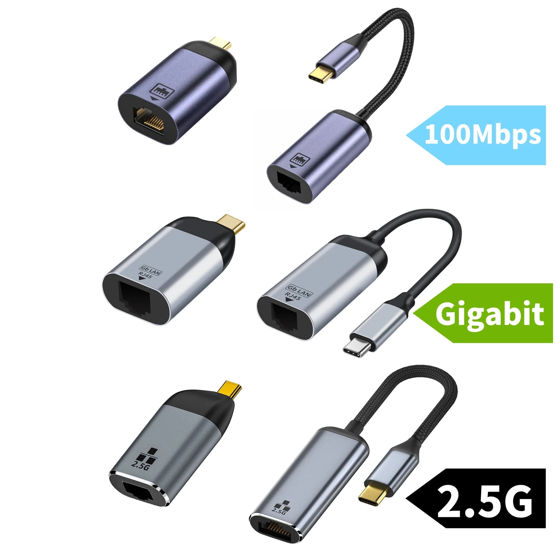 USB C 100/1000/2500Mbps Ethernet Adapter Thunderbolt3 Compatible Type-C to RJ45 Port External Network Card Converter for Laptop