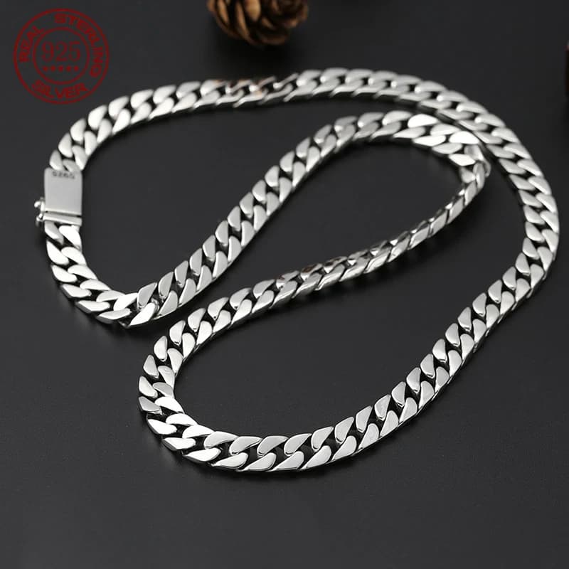 Genuine 100% Solid S925 Sterling Silver Necklace 8MM Punk S925 Silver Jewelry Certified Pass The Test Never Fade Silver Jewelry