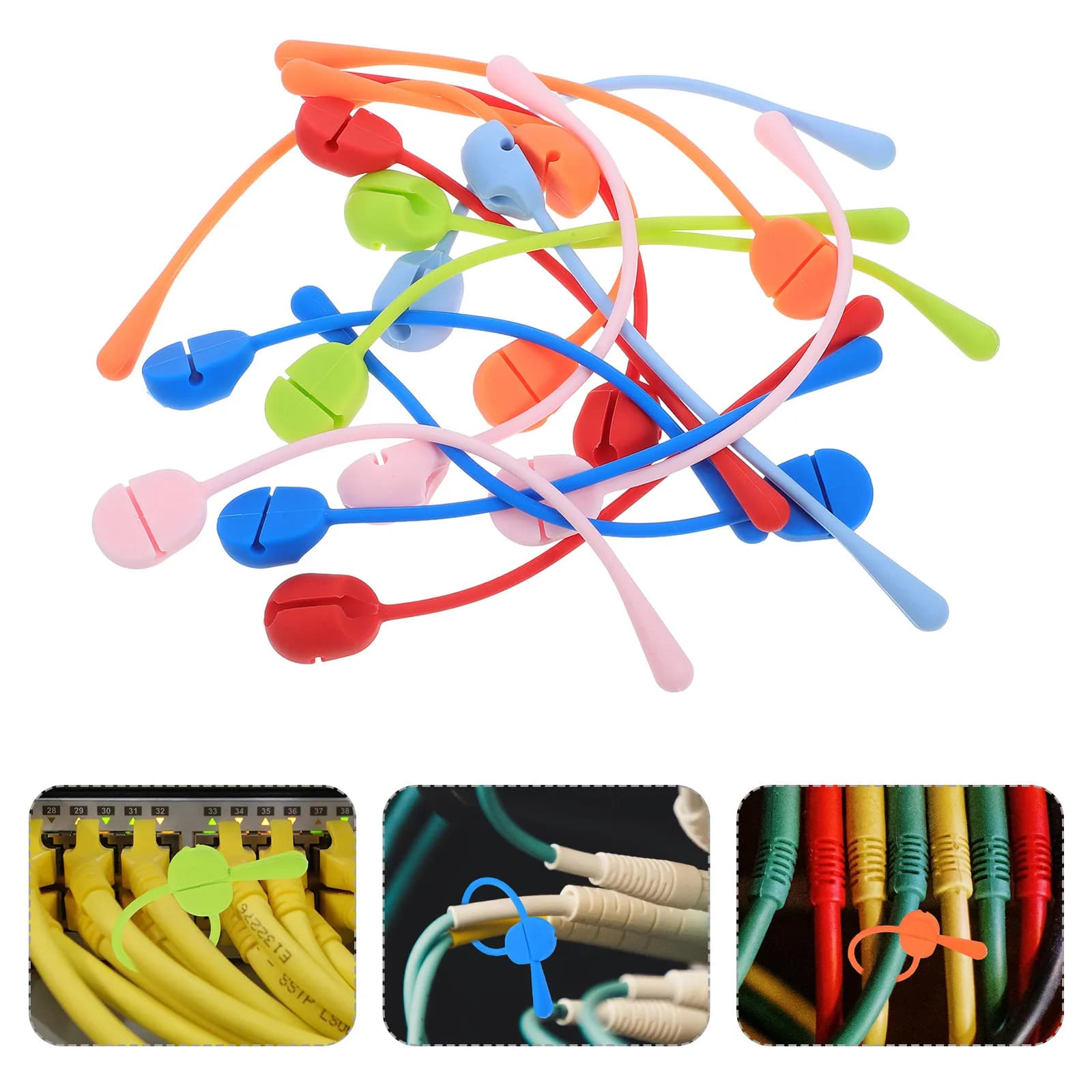16 Pezzi Fascette in Silicone per Cavi, Organizzatori Robusti e Riutilizzabili per la Gestione dei Cavi da Scrivania, Supporto per Cavi
