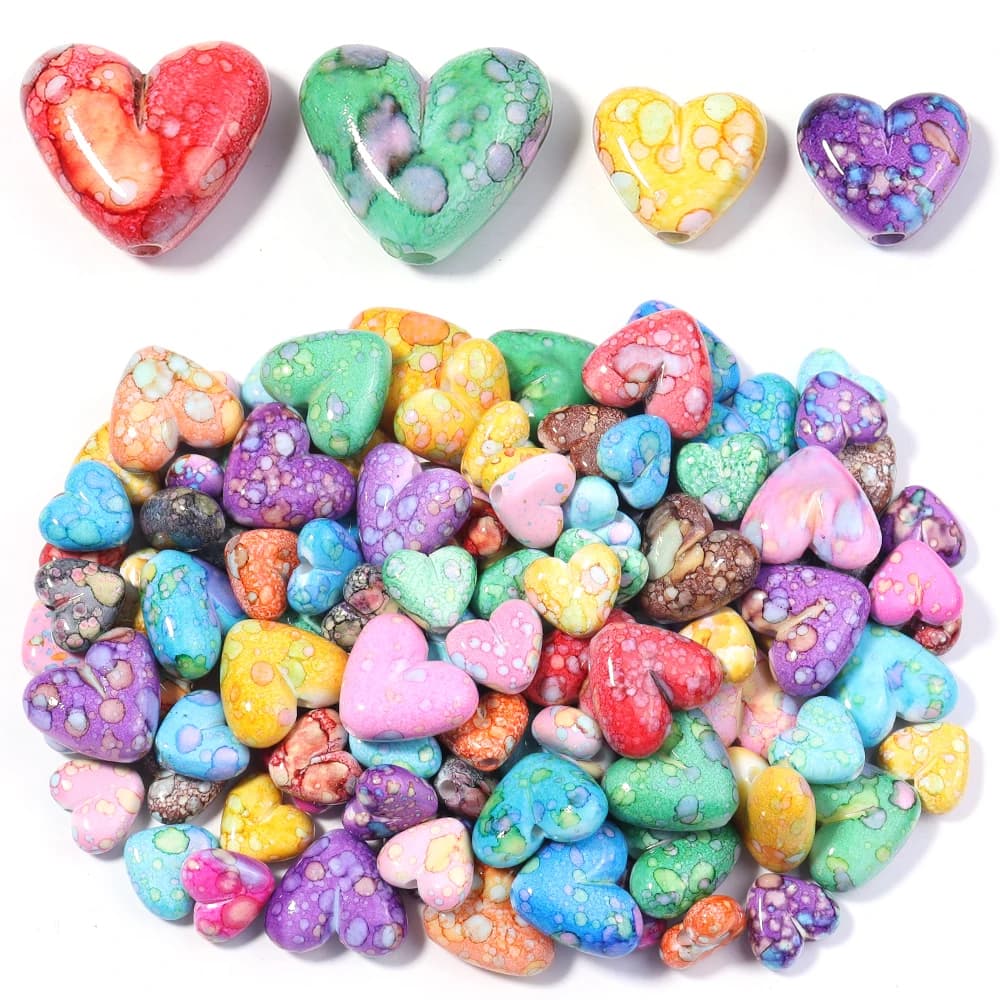 10-20 pz Cuore di Amore Crackle Perline Perline Acriliche per la Produzione di Gioielli Multicolor Branelli Allentati Del Distanziatore Collana Del Braccialetto FAI DA TE All'ingrosso
