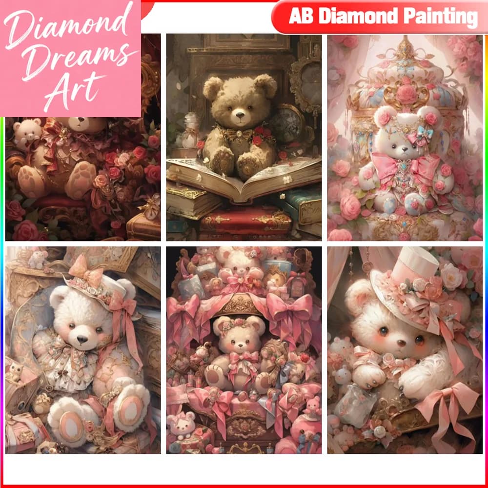 Kit Completo di Pittura Diamantata Senza Cornice, Orsacchiotto Cartoon, Mosaico Quadrato o Rotondo, Splendido Decorazione Casa 5D Fai-da-Te