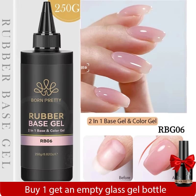 BORN PRETTY 250g Gel base in gomma Confezione ricaricata Gelatina Bianco latte Nudo Semipermanente Soak Off Gel da costruzione autolivellante