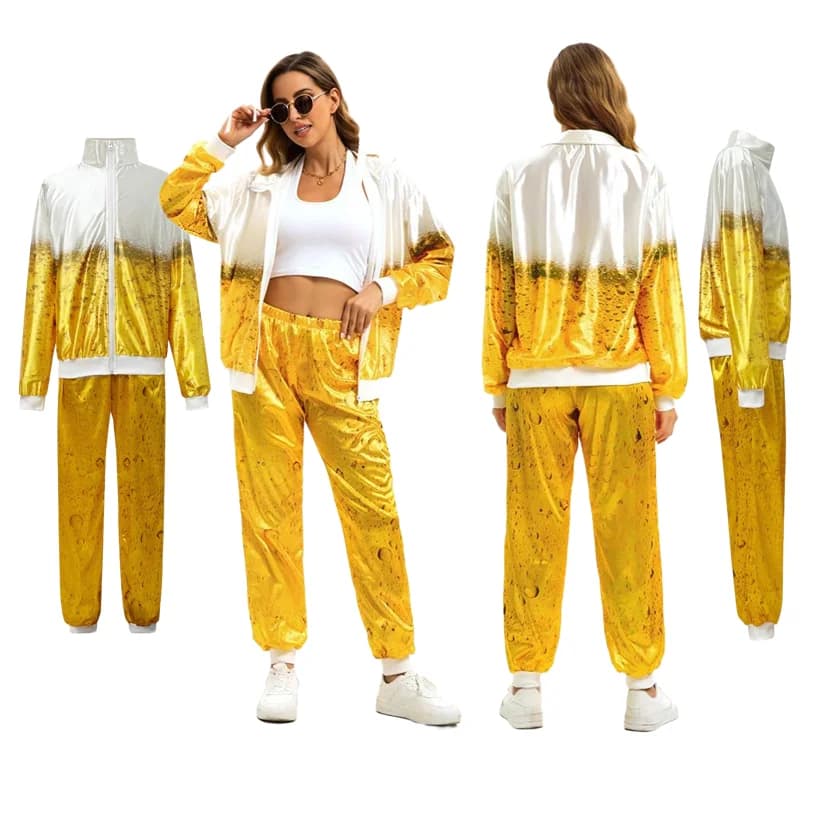 Women's and Men's Oktoberfest Costume Bavarian Beer Costume Role Game Print Sports Clothing Yellow Beer Party Adult Costumes Jumpsuit