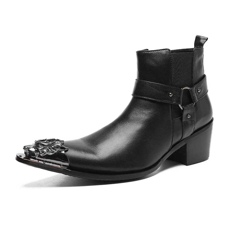 Stivaletti Chelsea da uomo con cerniera a punta in metallo, fibbia per scarpe impermeabile, nuovi stivaletti, scarpe in pelle da festa