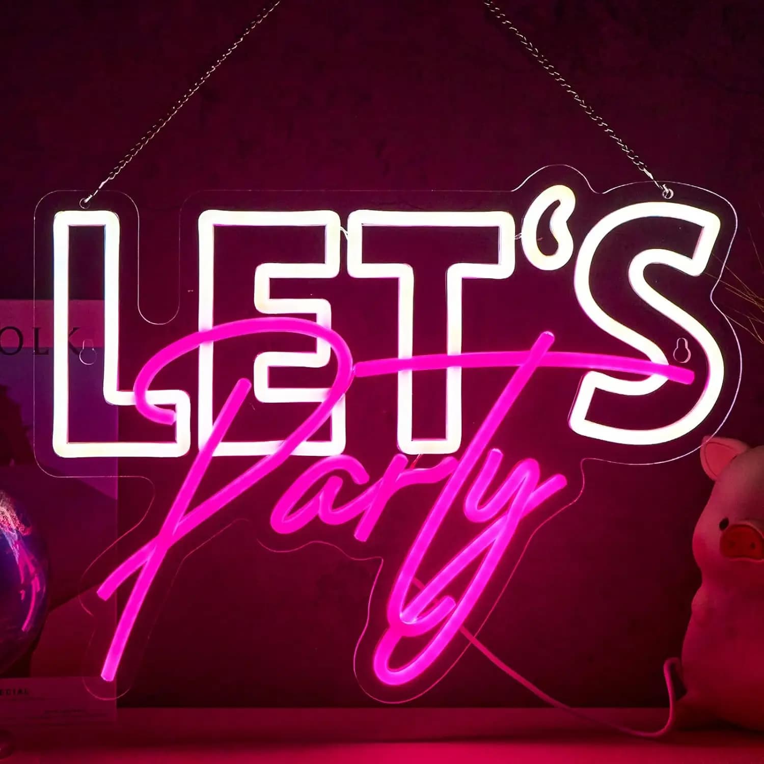 Luce al Neon LED USB Dimmerabile 'Let's Party' per Feste di Compleanno, Ricevimenti di Nozze, Decorazione Murale, Regali per Celebrazioni