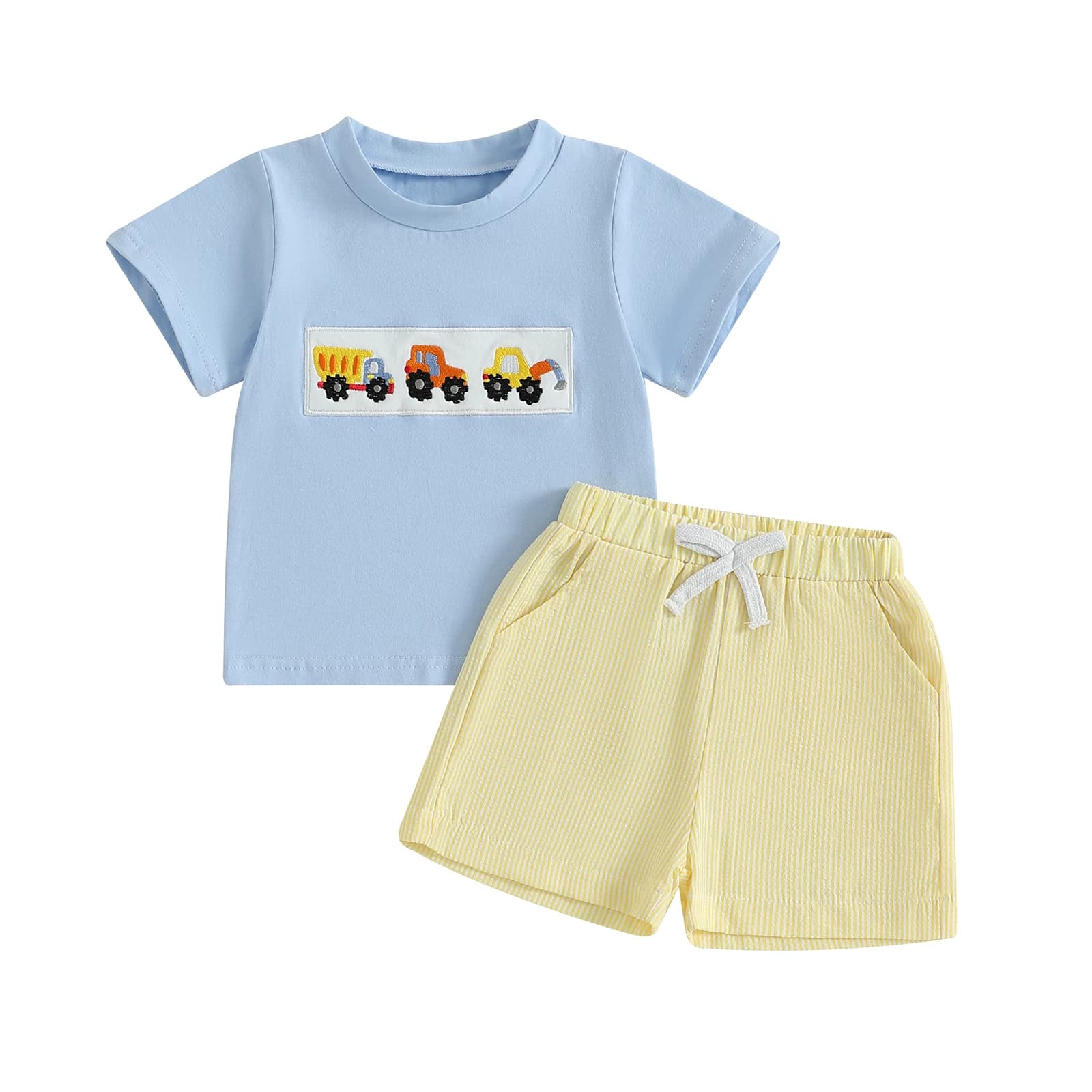 T-shirt girocollo a maniche corte con stampa dinosauro per neonato, pantaloncini di jeans, set da 2 pezzi per outfit estivo