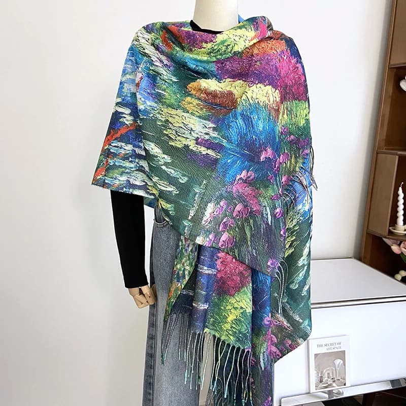 Van Gogh's Oil Painting Cashmere Scarf Women Winter New Pashmina Shawls And Wraps Lady Cape Tassels Travel Blanket Scarves