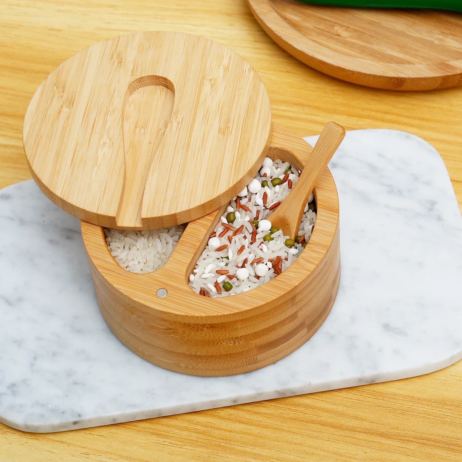 Salt Box Seasoning Jars Pepper Jar Bamboo Condiment Box Bowl Storage Pot Set Wood Sugar Container Holder Lid Multi Bowls