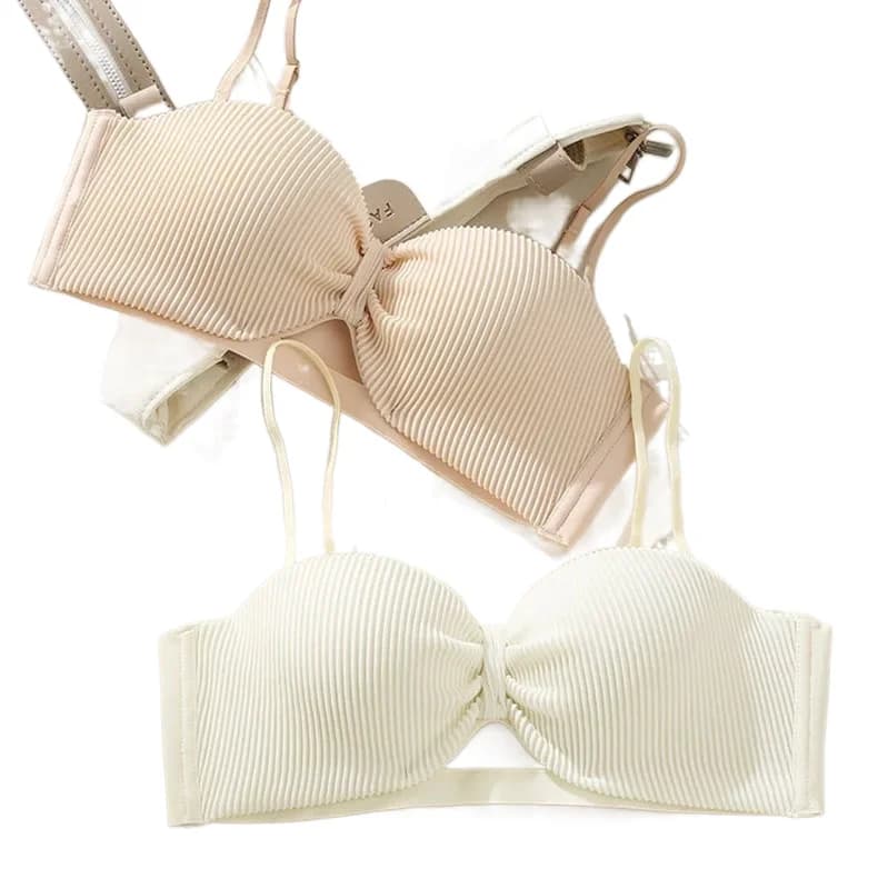 KUCLUT Thickened Non-Slip Sexy Half-Cup Ball Cup Bra Wireless Comfortable Breathable Nylon Underwear for Young Women 18-40
