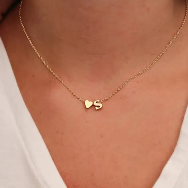 SUMENG Fashion Tiny Heart Dainty Initial Necklace Color Gold Silver Letter Name Crew Neckline For Women Pendant Jewelry Gift