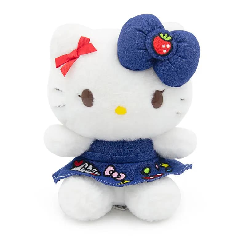 Sanrio Hello Kitty Light Colored Denim Skirt Embroidery Clothing Cowboy Bowknot Plush Fill Toy Hug Pillow Plushie Festival Gift