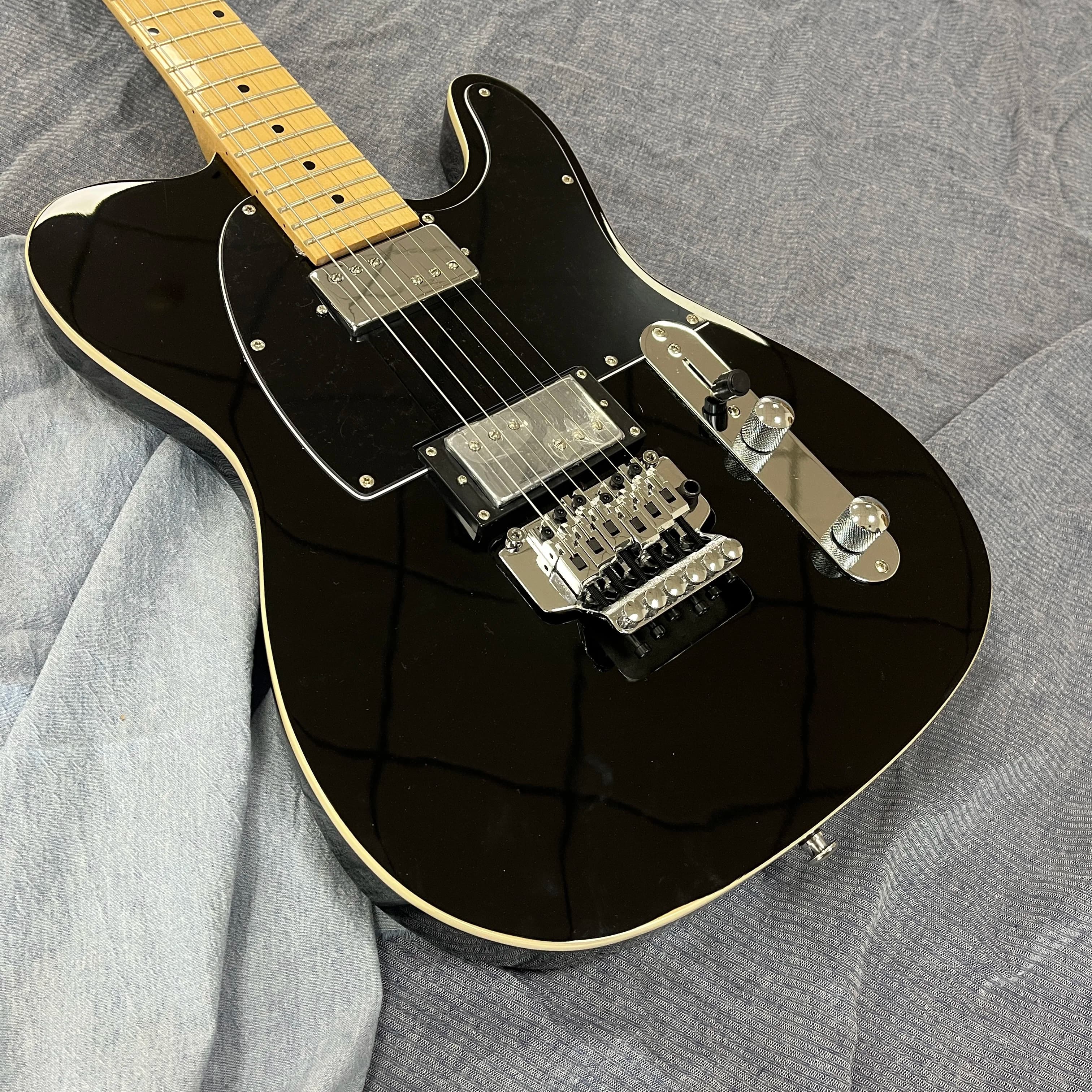 Chitarra elettrica TL nera con pickup HH, tastiera in acero, ponte FR - Regalo a tema chitarra elettrica - Spedizione gratuita