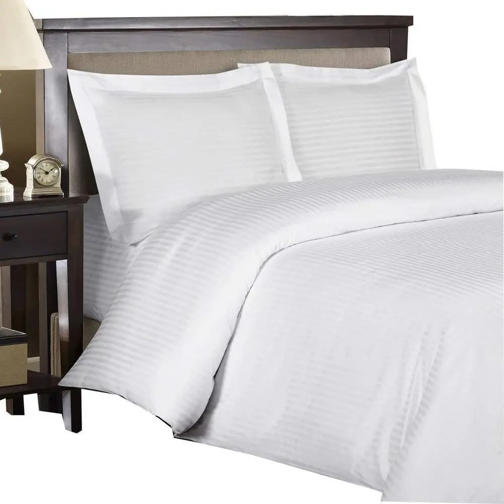 Set Letto Queen Size 8 Pezzi, 600 Fili, 100% Cotone, Piumino Alternativo, Bianco a Righe, Copripiumino