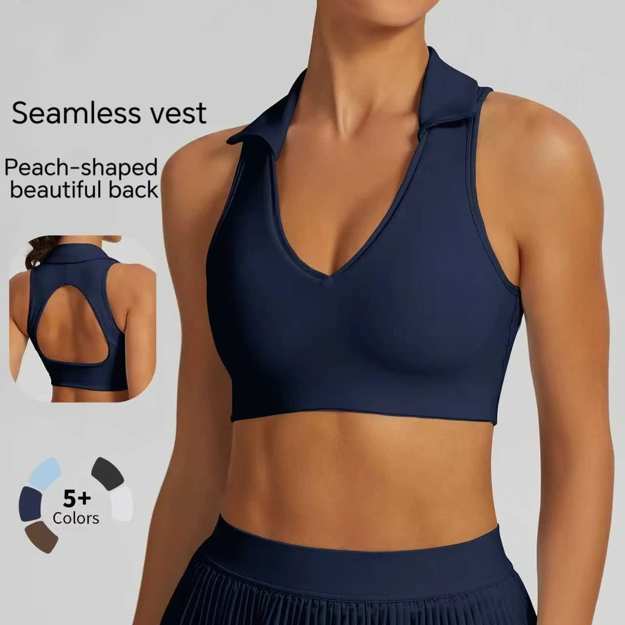 Sports vest with twisted polo, beautiful racing tennis clothing on the back, women's sporty shirt, fitness top