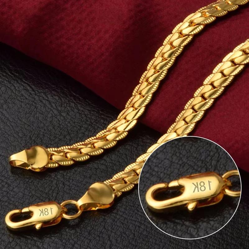 6 mm flat chain necklace in 18K gold / 925 sterling silver, length 8/18/20/24 inches, for woman and man, fashionable jewel for wedding and engagement.