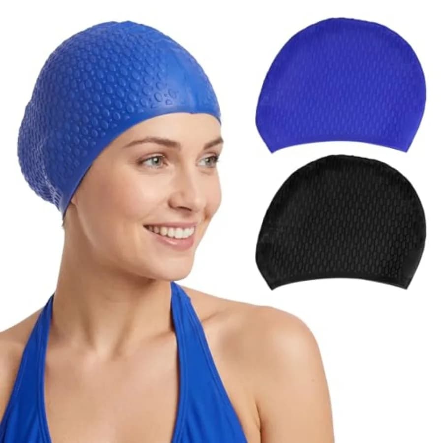 Confezione da 2 Cuffie da Nuoto per Donne e Uomini Adulti, Cuffie in Silicone per Capelli Corti e Lunghi, Impermeabili, Cappelli da Bagno