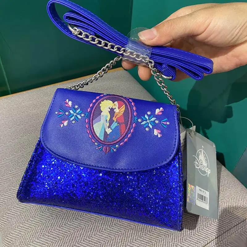 In Stock Frozen Elsa And Anna Blue Glitter Chain Crossbody Bag For Women Daily Party Shopping Travel Shoulder Bag