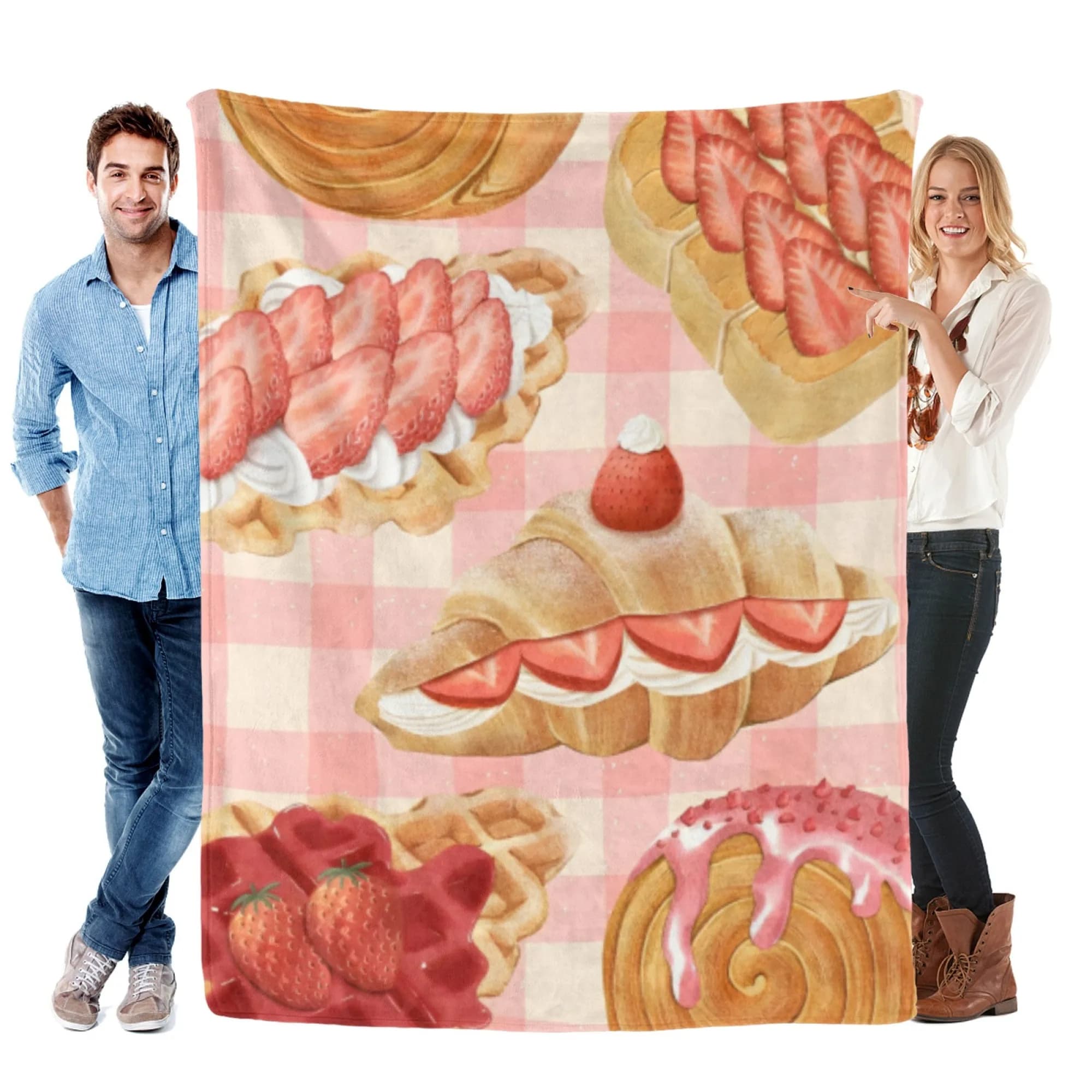 Coperta in flanella, stampa dessert alla fragola, adatta a tutte le stagioni, divano da camera da letto, morbida e confortevole