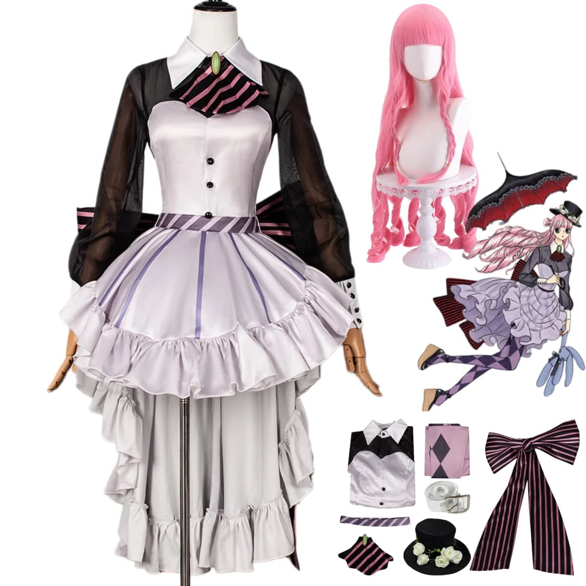 Anime Thriller Barque Perona Cosplay Costume Purple Princess Dress Lolita Skirt Wig Crinoline Woman Cute Masquerade Suit