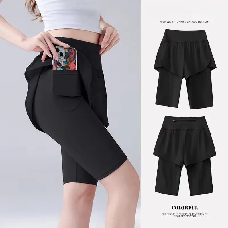 Women's High-Waist Summer Thin Five-Quarter Yoga Pants Abdomen Lifting Shorts for Fitness Sports Cycling Running Outerwear