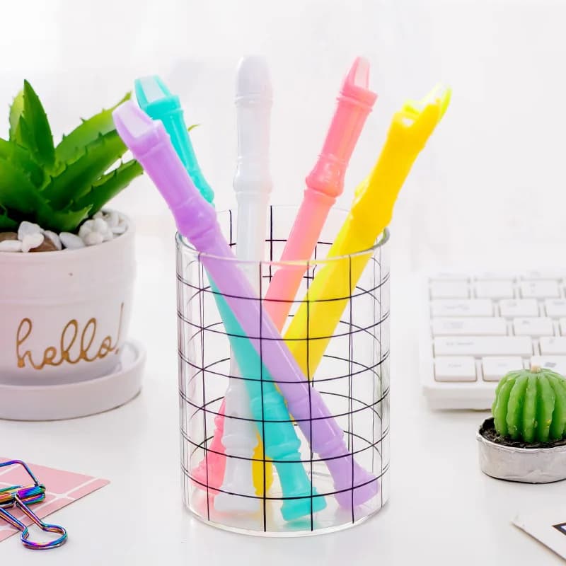 Penna Gel Creativa a Forma di Clarinetto/Flauto, 5 Pezzi, Colori Caramella, Giocabile, Portatile, Forniture per Scrittura Studenti, Cancelleria all'Ingrosso